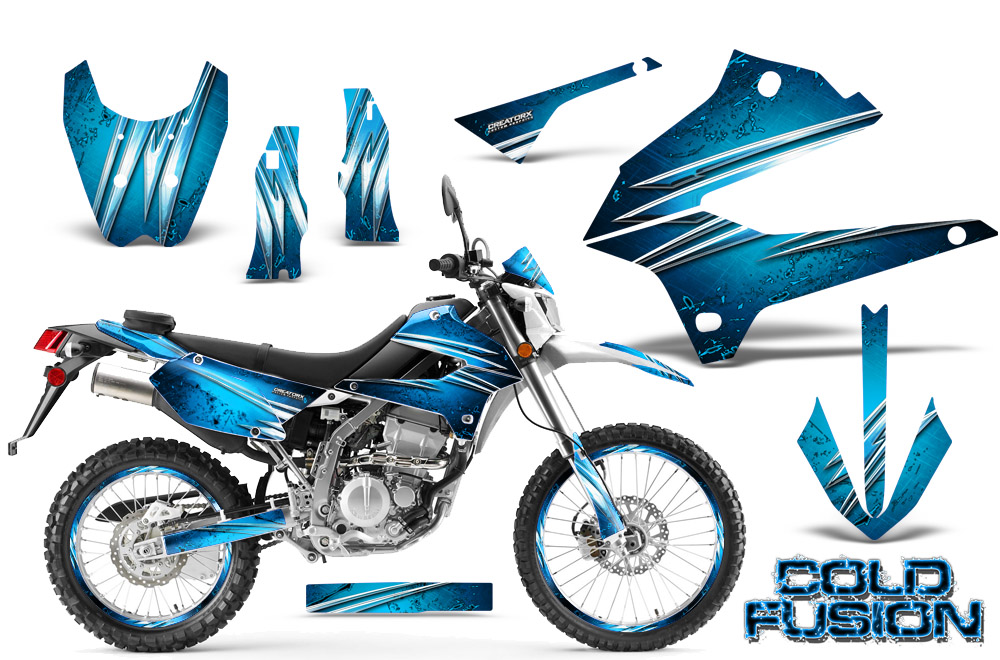 Kawasaki KLX DTRACK Graphics Kit Cold Fusion BlueIce NP Rims